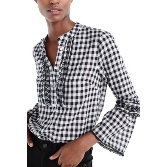 J. Crew Tops - J Crew Black and white check pull over top Size 4